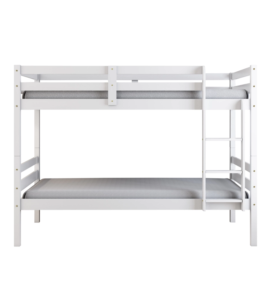 LETTO A CASTELLO "LIONE" IN PINO MASSELLO BIANCO LACCATO 90X190X150 CM